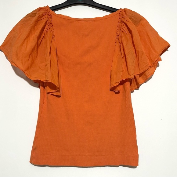Anthropologie Maeve Flutter-Sleeved orange ribbed Top Small - Picture 4 of 5